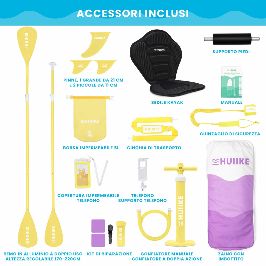 HUIIKE Tavola Sup Gonfiabile Adulti con Accessori Inclusi, Pagaia, Pinne, Pompa. Stand Up Paddle Board con Grande Stabilità e Resistenza. 305 x 84 x 15 cm, Carico Massimo 130 kg