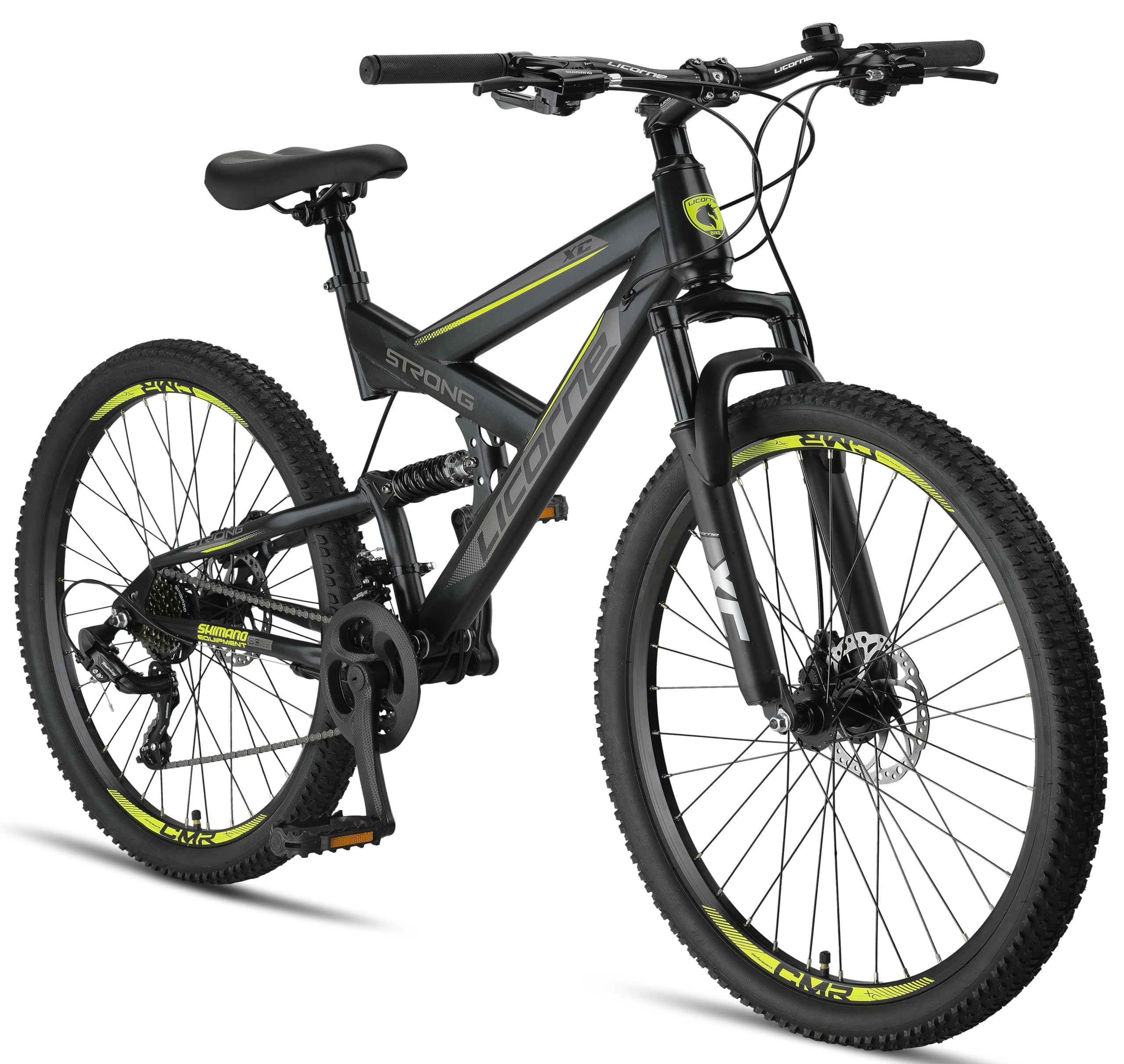 Licorne Bike - Premium Mountain Bike Strong 2D da 26, 27,5 e 29 pollici, bicicletta con freni a disco anteriori e posteriori, cambio a 21 marce, a sospensione completa