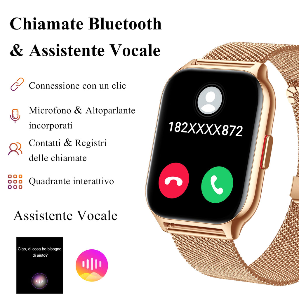 Popglory Smartwatch Uomo Donna Chiamate e Whatsapp, AI Orologio Contapassi 100+ Sports, Assistente, Salute 24/7, Pressione Sanguigna, Cardiofrequenzimetro, SpO2 Sonno, 2 Cinturini per Android iOS
