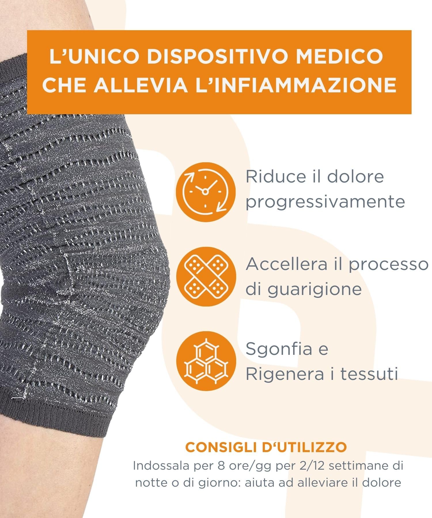 Spikenergy Ginocchiera Ortopedica Elettro Magnetoterapia - Unisex, Per Artrosi ed Artrite, Traumi Distorsivi, Tendinite, Fascia Ginocchio Elastica, Dispositivo Medico Detraibile - Made in Italy