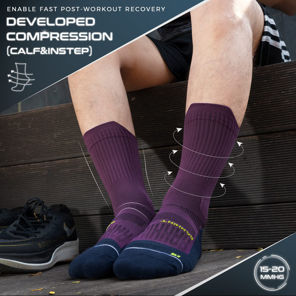 Coolmax Compressione 3 Paia Calzini Running Uomo Calze da Corsa Trekking Padel Uomo, Anti-Vesciche & Con Supporto Dell'arco Plantare, 35-51