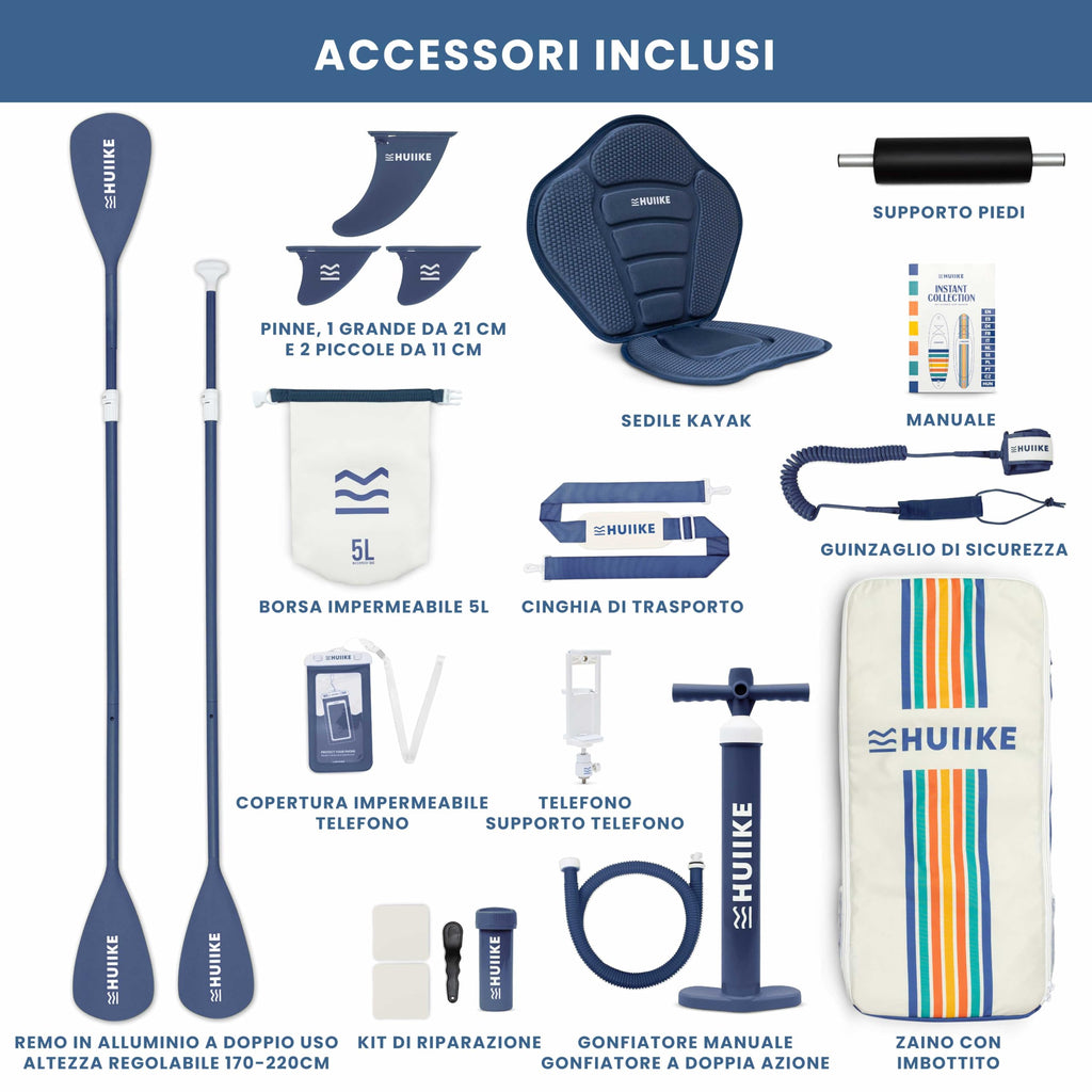 HUIIKE Tavola Sup Gonfiabile Adulti con Accessori Inclusi, Pagaia, Pinne, Pompa. Stand Up Paddle Board con Grande Stabilità e Resistenza. 305 x 84 x 15 cm, Carico Massimo 130 kg