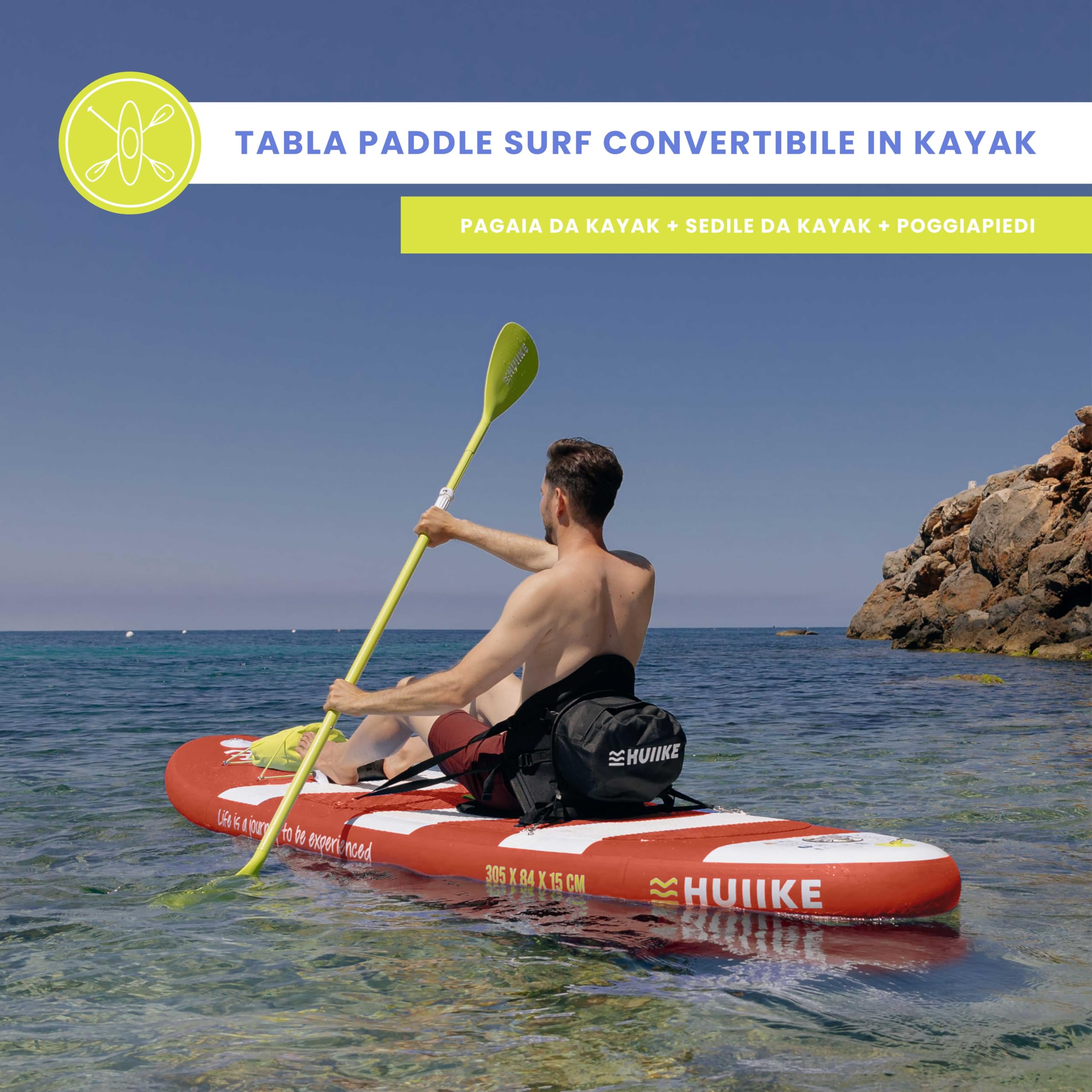 HUIIKE Tavola Sup Gonfiabile Adulti con Accessori Inclusi, Pagaia, Pinne, Pompa. Stand Up Paddle Board con Grande Stabilità e Resistenza. 305 x 84 x 15 cm, Carico Massimo 130 kg
