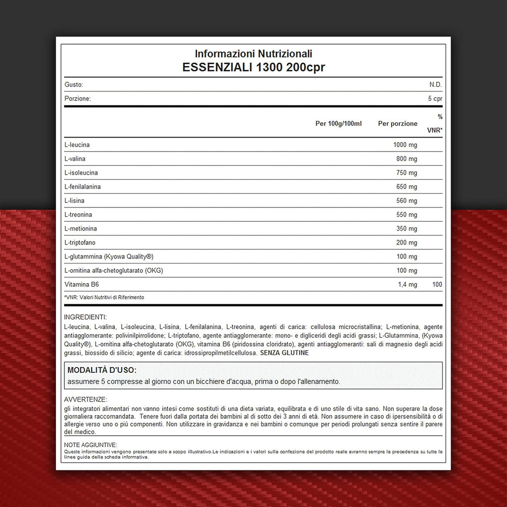 WHY SPORT ESSENZIALI 1300 - Acides Aminés Essentiels avec Vitamine B6 et Glutamine - 200 Comprimés