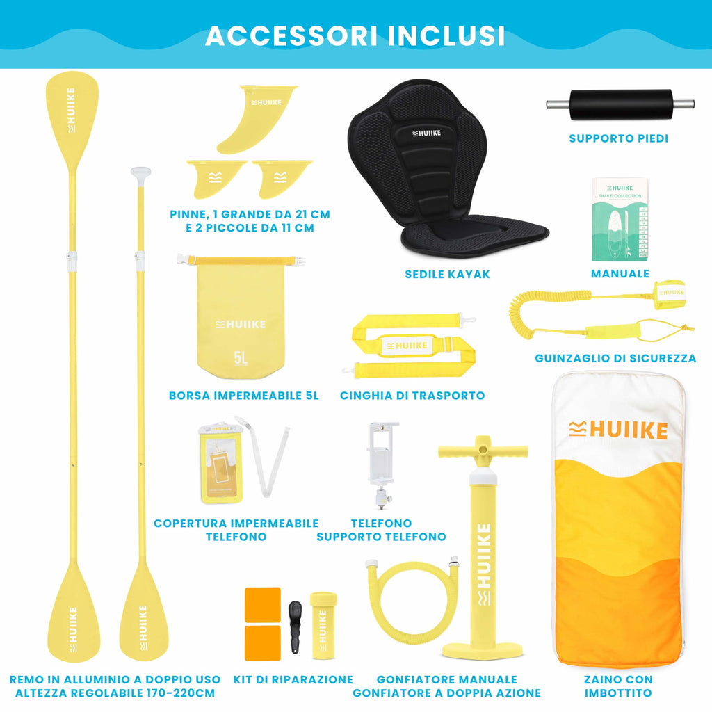 HUIIKE Tavola Sup Gonfiabile Adulti con Accessori Inclusi, Pagaia, Pinne, Pompa. Stand Up Paddle Board con Grande Stabilità e Resistenza. 305 x 84 x 15 cm, Carico Massimo 130 kg