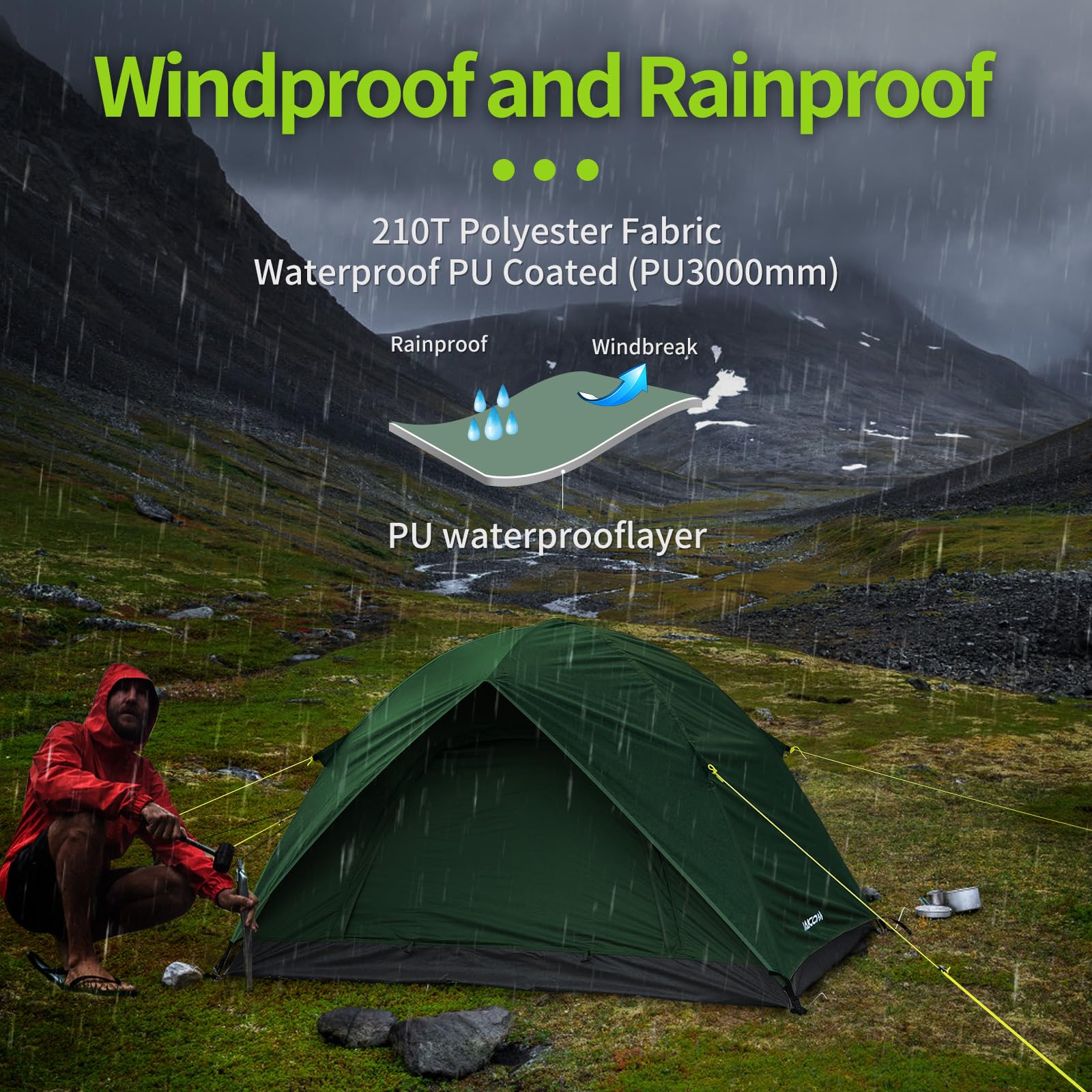 JAICOM Tenda Campeggio, Tenda Ultraleggera 3-4 Stagioni, Anti UV e Impermeabile, Ventilazione a Doppia Porta, Facile da Installare,Ideale per Campeggio, Backpacking, Attività di Vacanza e Famiglie