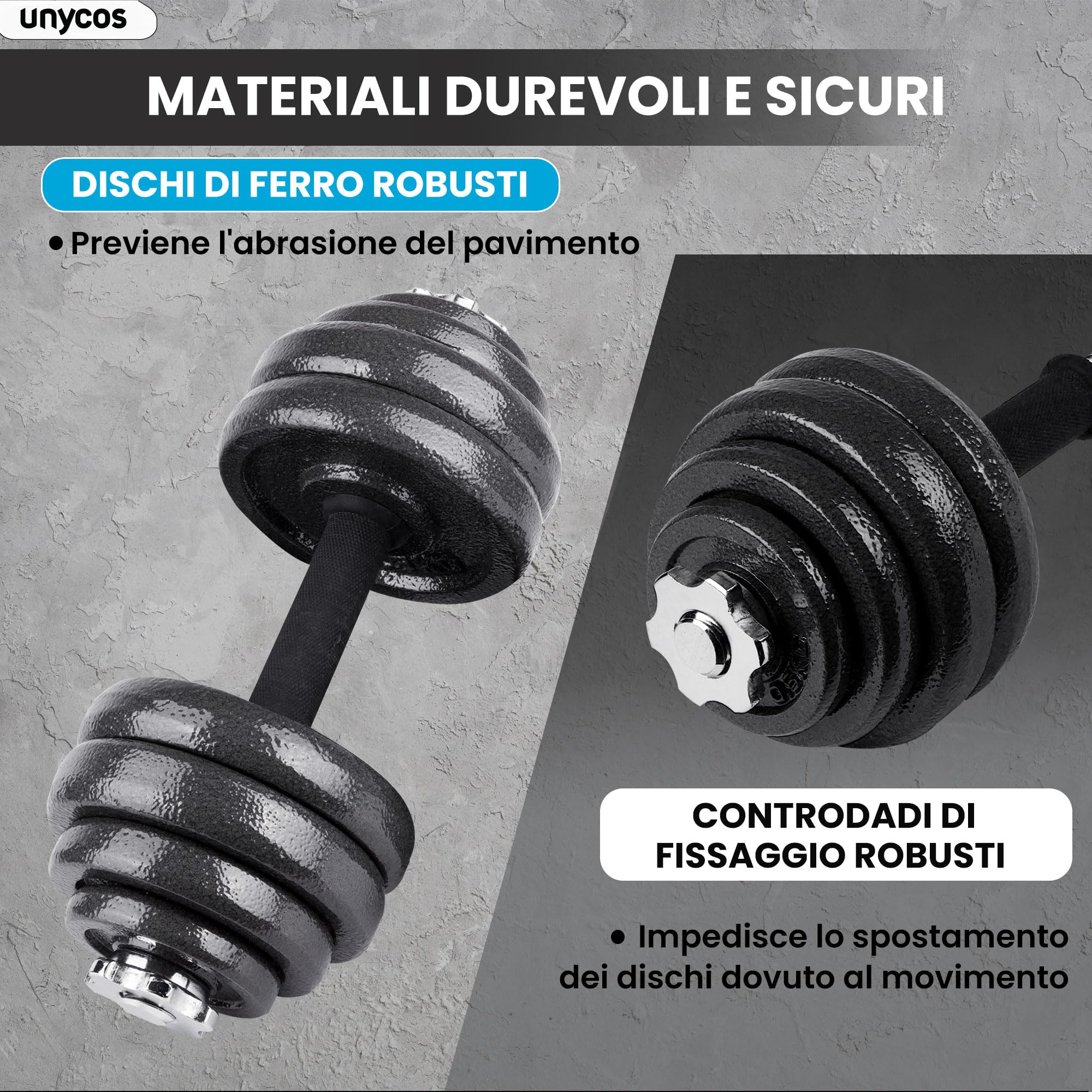 unycos - Haltères Réglables avec Disques 15-50 kg【E-Book + Mallette】Paire de Poids avec Barre de Connexion Antidérapante pour Hommes/Femmes, Entraînement, Gym à Domicile, Fitness (Iron Transformer)