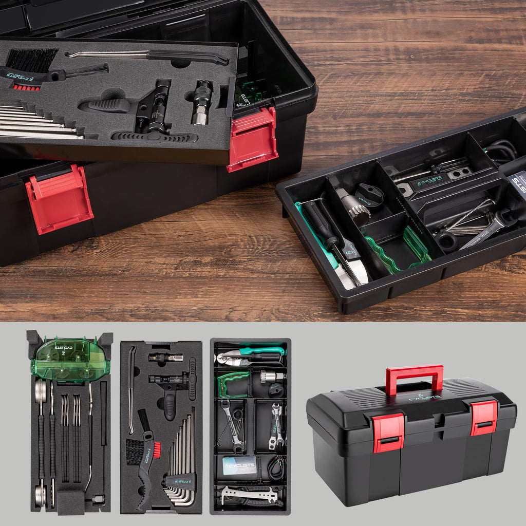 cyclists Kit di Riparazione Bici Portatile, Valigetta Attrezzi per Riparazioni Catene e Pneumatici, Set Completo di Attrezzi per Bici con Custodia per Trasporto