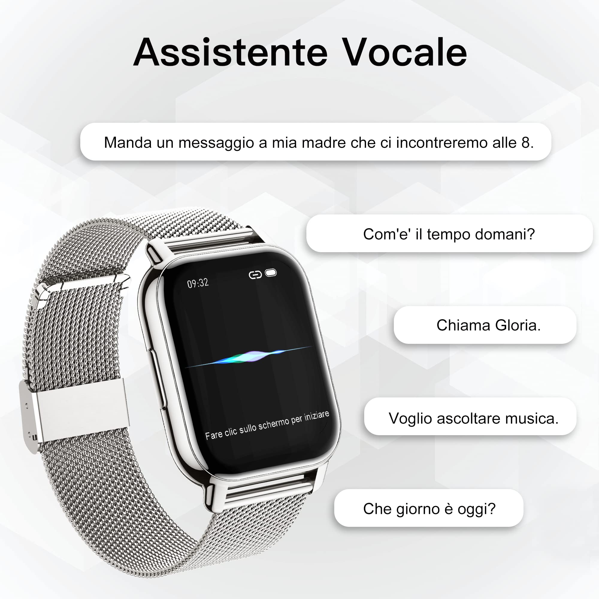 Popglory Smartwatch Uomo Donna Chiamate e Whatsapp, AI Orologio Contapassi 100+ Sports, Assistente, Salute 24/7, Pressione Sanguigna, Cardiofrequenzimetro, SpO2 Sonno, 2 Cinturini per Android iOS