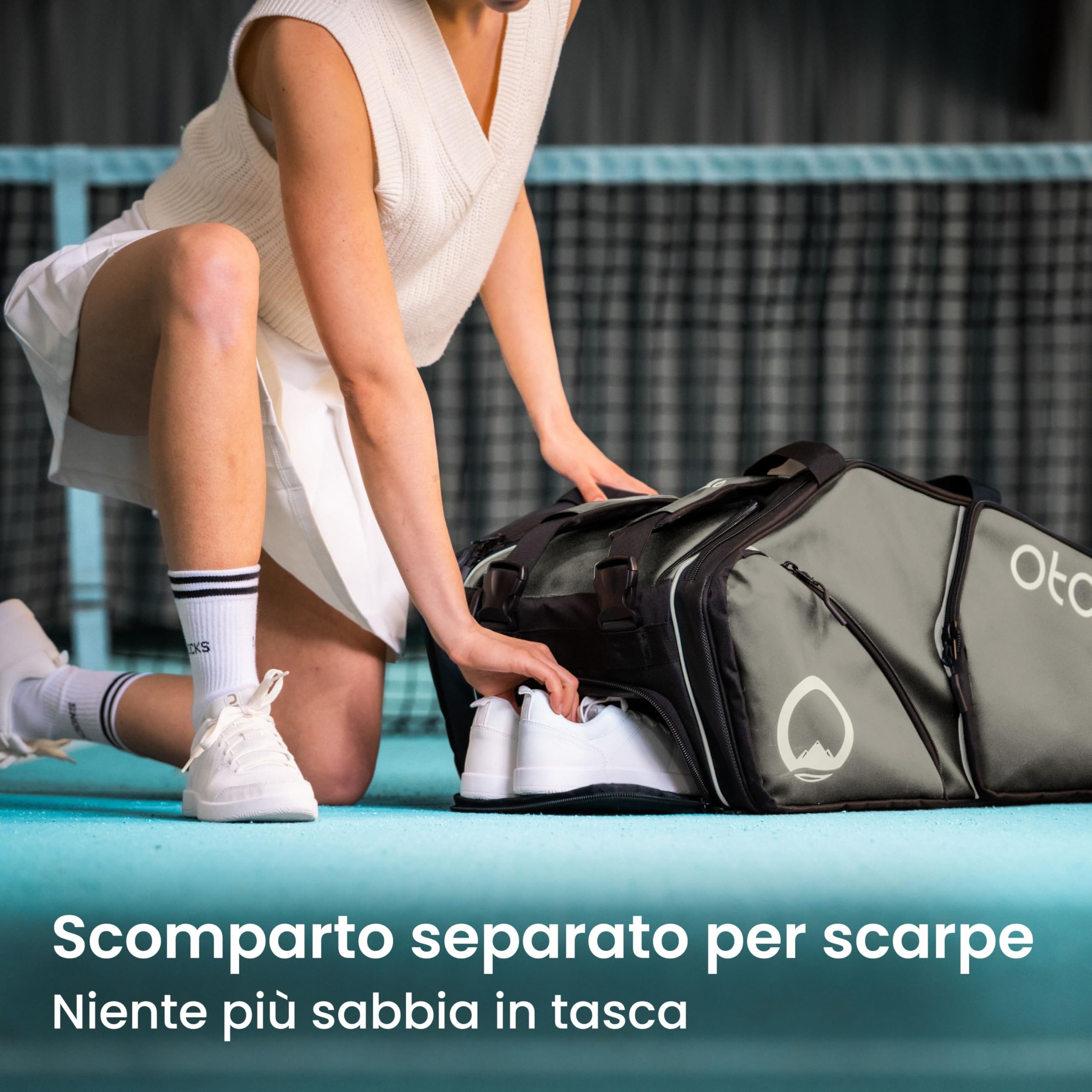 Otaro Sac de tennis 82L | Sac de raquettes de tennis pour 4 raquettes | Avec compartiment isolé, compartiment à chaussures, compartiment thermique et compartiment pour ordinateur portable | Système de transport 3 en 1 | Sac à dos de tennis hydrofuge