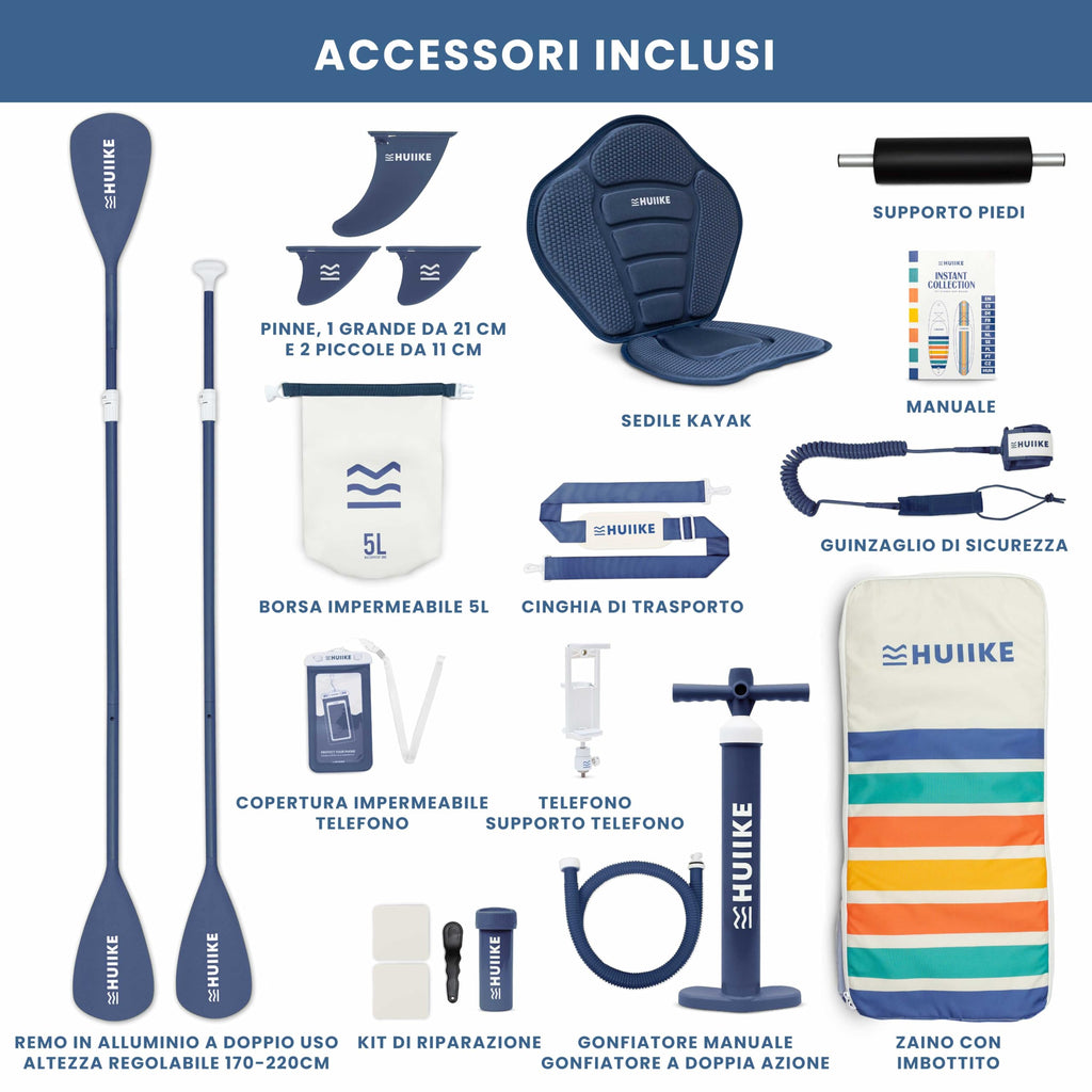 HUIIKE Tavola Sup Gonfiabile Adulti con Accessori Inclusi, Pagaia, Pinne, Pompa. Stand Up Paddle Board con Grande Stabilità e Resistenza. 305 x 84 x 15 cm, Carico Massimo 130 kg