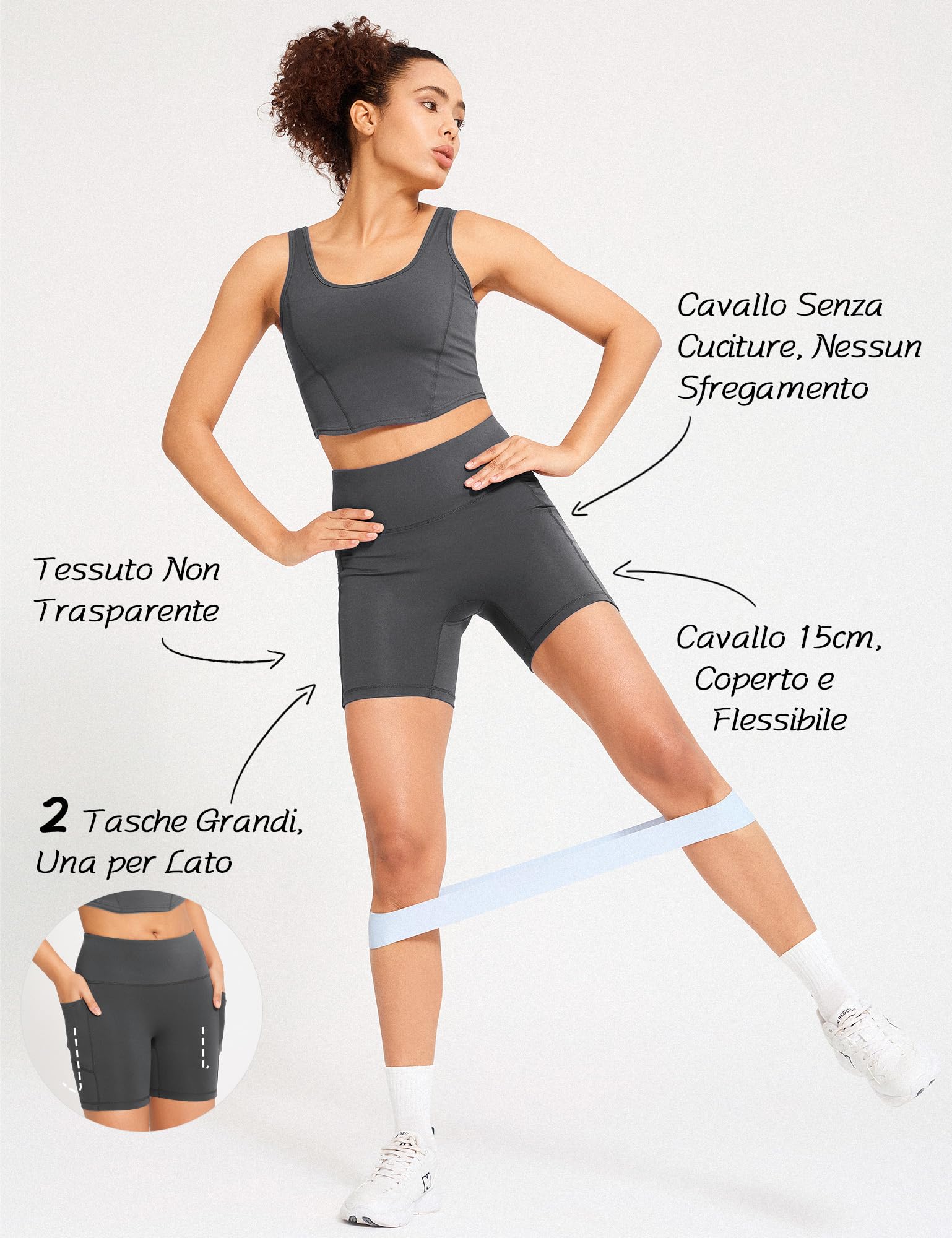 Yogaration Pantaloncini Palestra Donna, Shorts Sportivi Vita Alta con Tasche, Leggins Corti Push up Senza Cuciture per Yoga Fitness Gym Sport Estivi