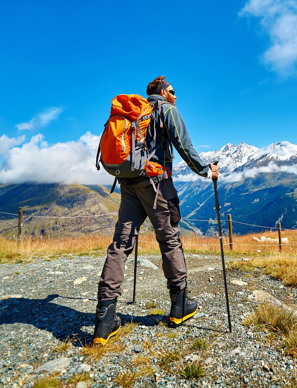 Glymnis Bastoni Trekking Bastoncini da Trekking Pieghevoli e Antiurto 110-130cm 5 Sezioni in Alluminio 7075 Impugnatura in Eva Punta in Carburo di Tungsteno per Escursioni 1 Paio