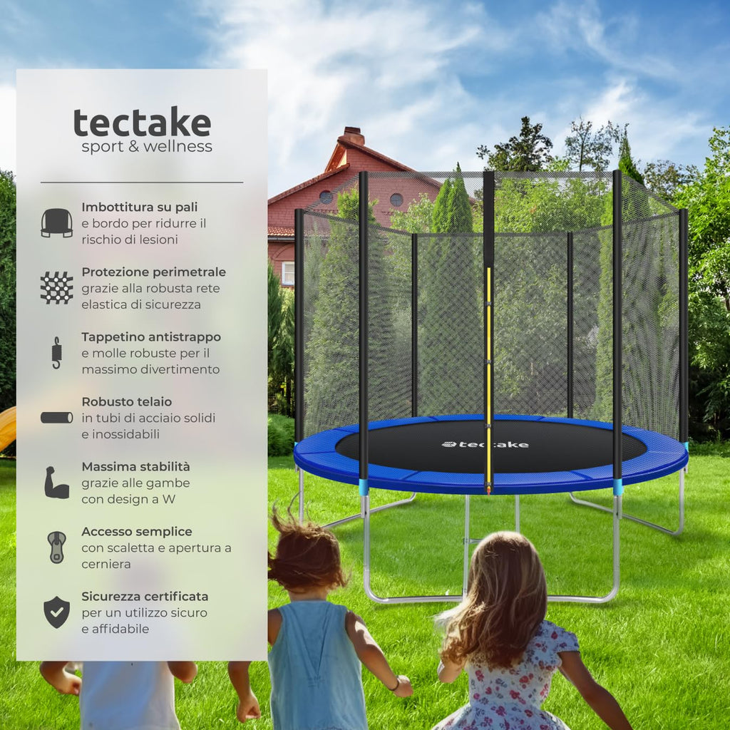 tectake® Trampoline de jardin, pour le fitness et le jeu, pour enfants et adultes, avec filet de sécurité et échelle