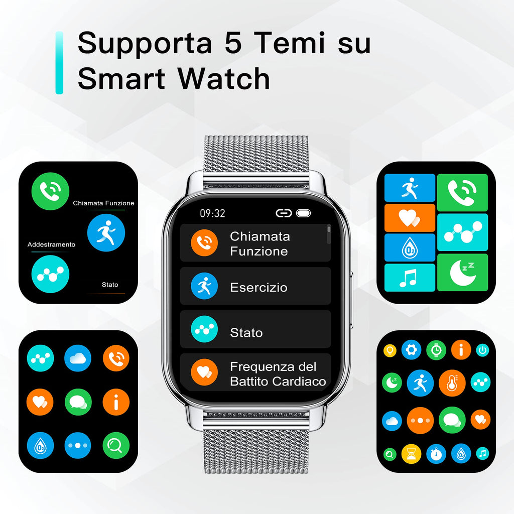 Popglory Smartwatch Uomo Donna Chiamate e Whatsapp, AI Orologio Contapassi 100+ Sports, Assistente, Salute 24/7, Pressione Sanguigna, Cardiofrequenzimetro, SpO2 Sonno, 2 Cinturini per Android iOS