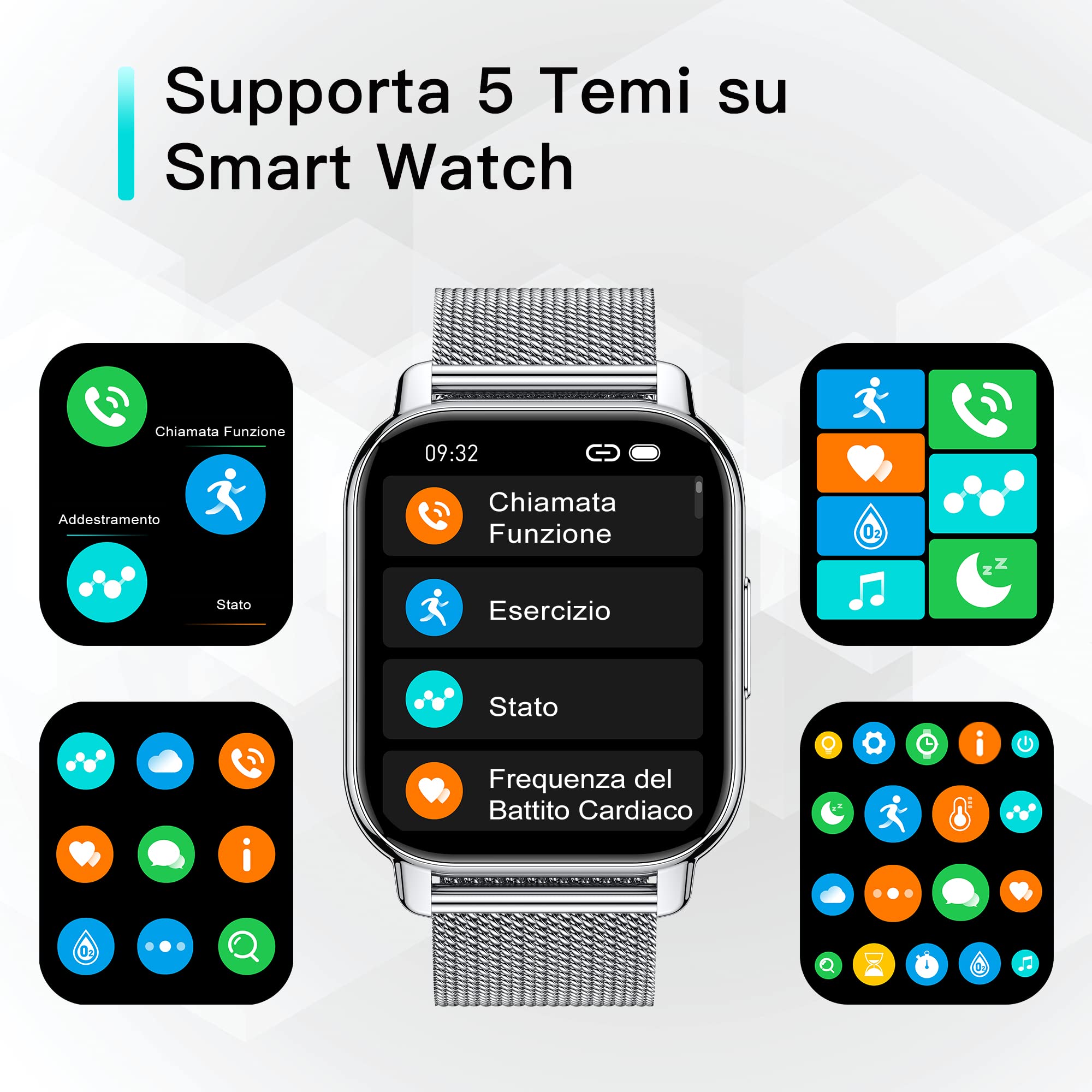 Popglory Smartwatch Uomo Donna Chiamate e Whatsapp, AI Orologio Contapassi 100+ Sports, Assistente, Salute 24/7, Pressione Sanguigna, Cardiofrequenzimetro, SpO2 Sonno, 2 Cinturini per Android iOS