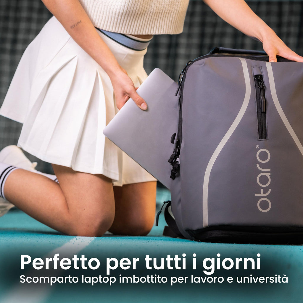 Otaro Zaino Tennis | Zaino con porta scarpe, scomparto per laptop e scomparto per 2 racchette | Zaino sportivo | Porta racchetta tennis | Borsa tennis con copertura antipioggia e sacca per biancheria