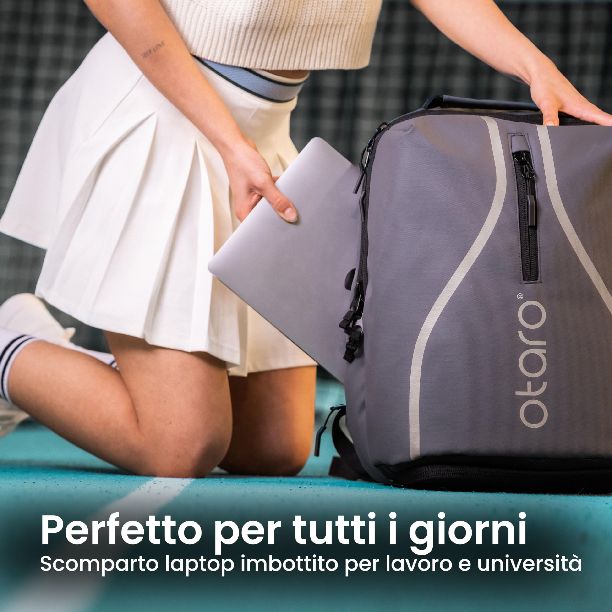 Otaro Zaino Tennis | Zaino con porta scarpe, scomparto per laptop e scomparto per 2 racchette | Zaino sportivo | Porta racchetta tennis | Borsa tennis con copertura antipioggia e sacca per biancheria