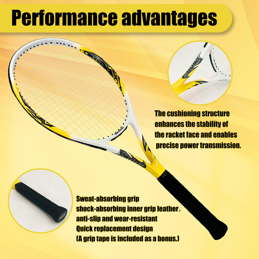 Senston Racchetta da Tennis da 27'', Racchette Tennis con Borsa, Grip da Tennis, Smorzatore di Vibrazioni, Presa e Controllo Eccellenti