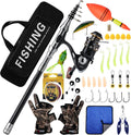 Set Combinato Canna da Pesca Telescopica e Mulinello, Kit Completo con Lenza, Accessori per Esche, Borsa per il Trasporto - Combo per Pesca