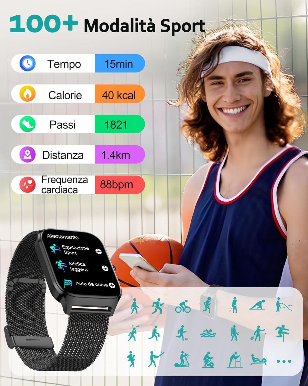 Popglory Smartwatch Uomo Donna Chiamate e Whatsapp, AI Orologio Contapassi 100+ Sports, Assistente, Salute 24/7, Pressione Sanguigna, Cardiofrequenzimetro, SpO2 Sonno, 2 Cinturini per Android iOS