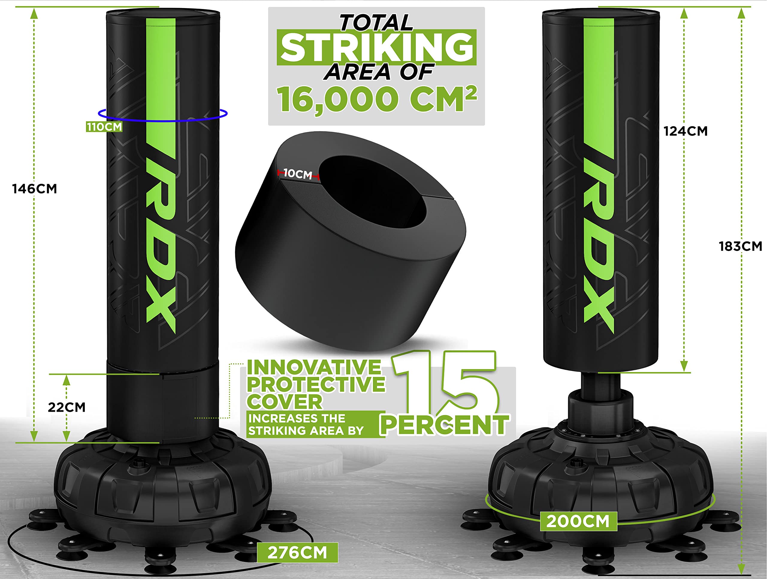 RDX Sacco da Boxe Terra, XXL 150KG 6FT Pesante Pieno KARA Sacco con Guantoni e Base, Maya Hide Pelle Piedistallo Adulti Free Standing Bag, MMA Arti Marziali Pugilato Muay Thai Kick Boxing