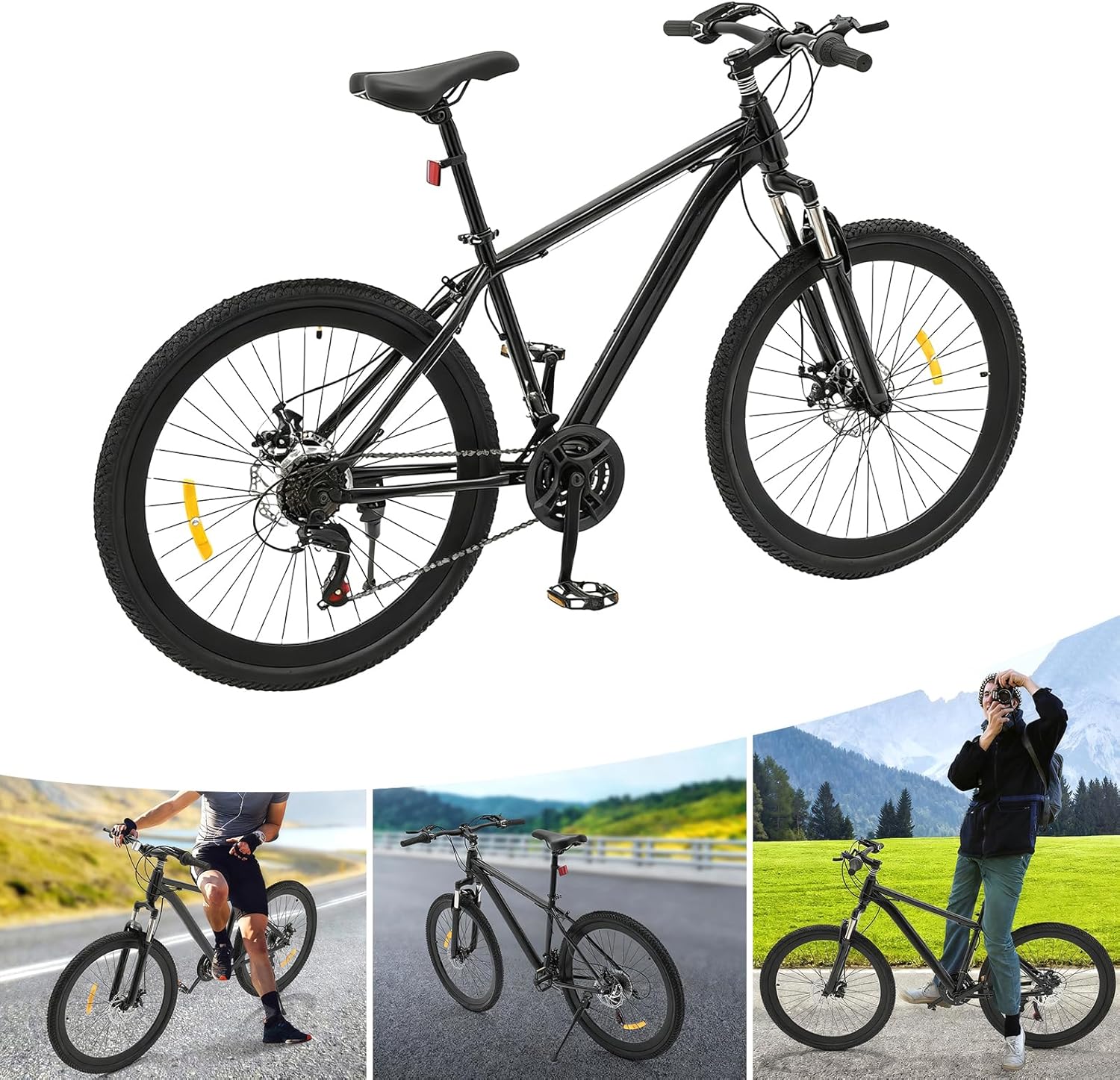 Mountain bike Hardtail 26 pollici bicicletta per adulti con freni a disco a 21 marce, forcella ammortizzata, telaio in acciaio robusto e luci a LED per adulti e ragazzi a partire dai 12 anni