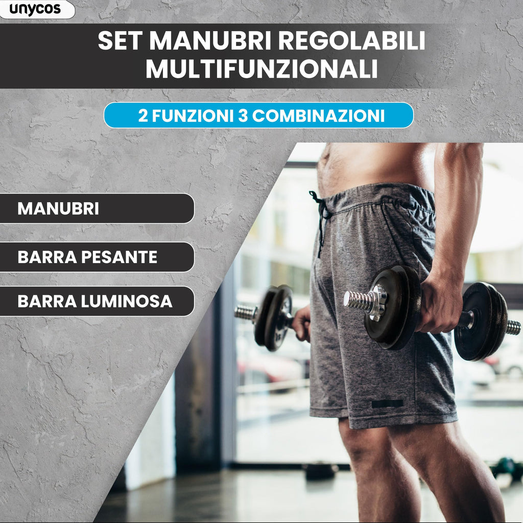 unycos - Haltères Réglables avec Disques 15-50 kg【E-Book + Mallette】Paire de Poids avec Barre de Connexion Antidérapante pour Hommes/Femmes, Entraînement, Gym à Domicile, Fitness (Iron Transformer)