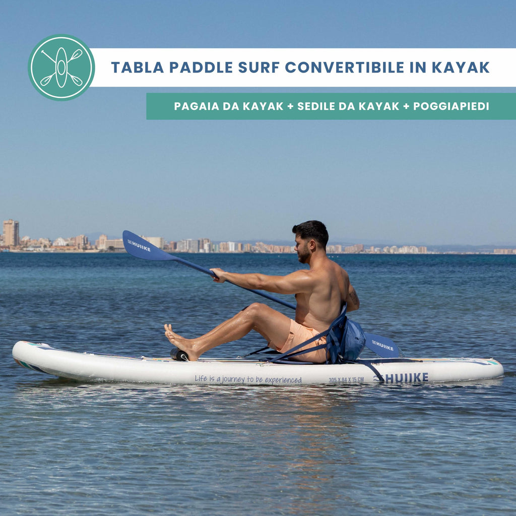 HUIIKE Tavola Sup Gonfiabile Adulti con Accessori Inclusi, Pagaia, Pinne, Pompa. Stand Up Paddle Board con Grande Stabilità e Resistenza. 305 x 84 x 15 cm, Carico Massimo 130 kg