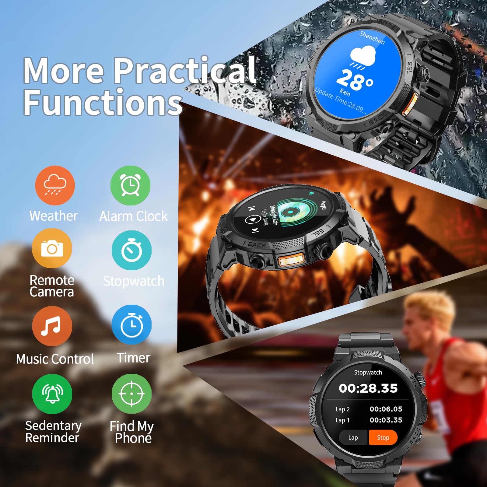 Smartwatch Uomo Militare, Orologio Smartwatch 1.43" con Chiamate Bluetooth, 100+ Modalità Sportive, Batteria 1000 mAh, Monitoraggio Sonno e Cardiofrequenzimetro, Torcia e Bussola per IOS/Android