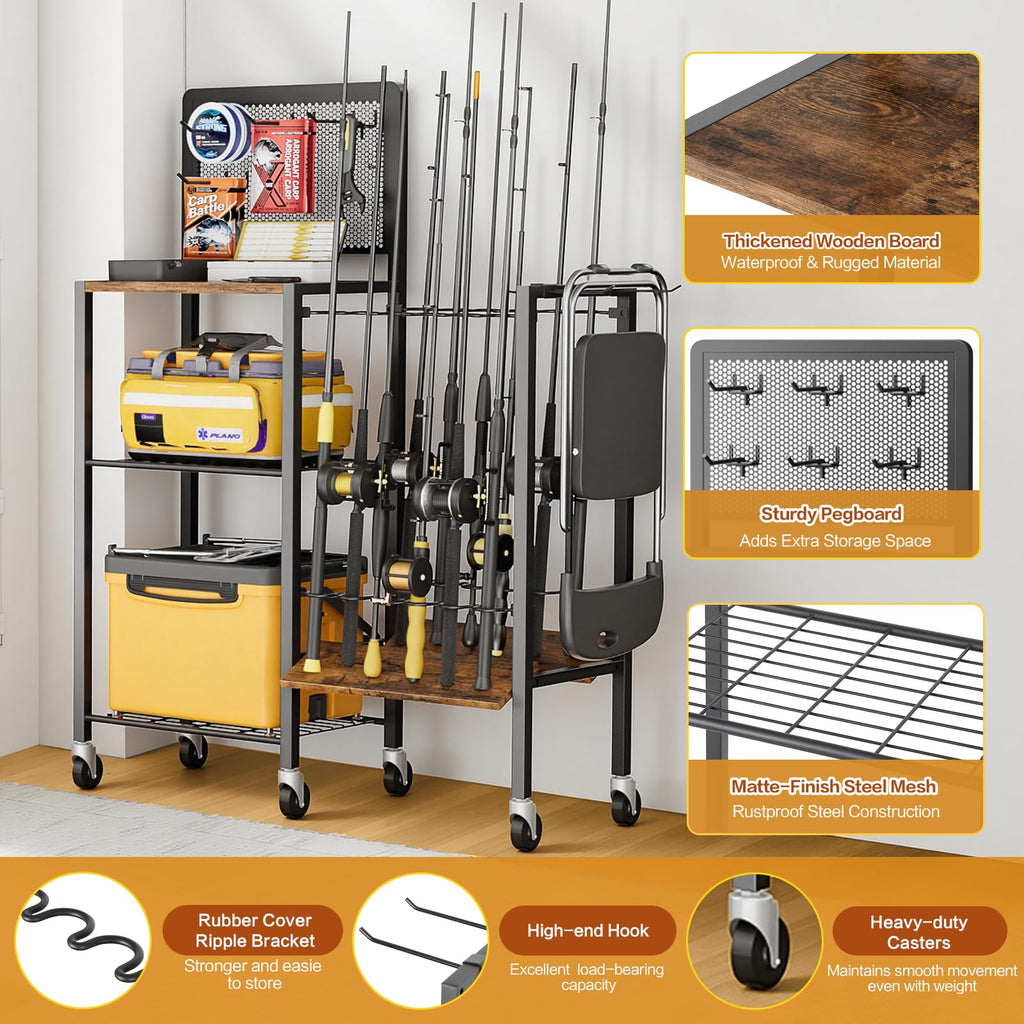 Bikoney Supporto per Canna da Pesca Accessori da Pesca Attrezzi da Pesca Organizzatori di Attrezzature da Pesca Negozio da Pesca Supporti per Canna da Pesca Carrello per Garage Casa Ingresso Angolo