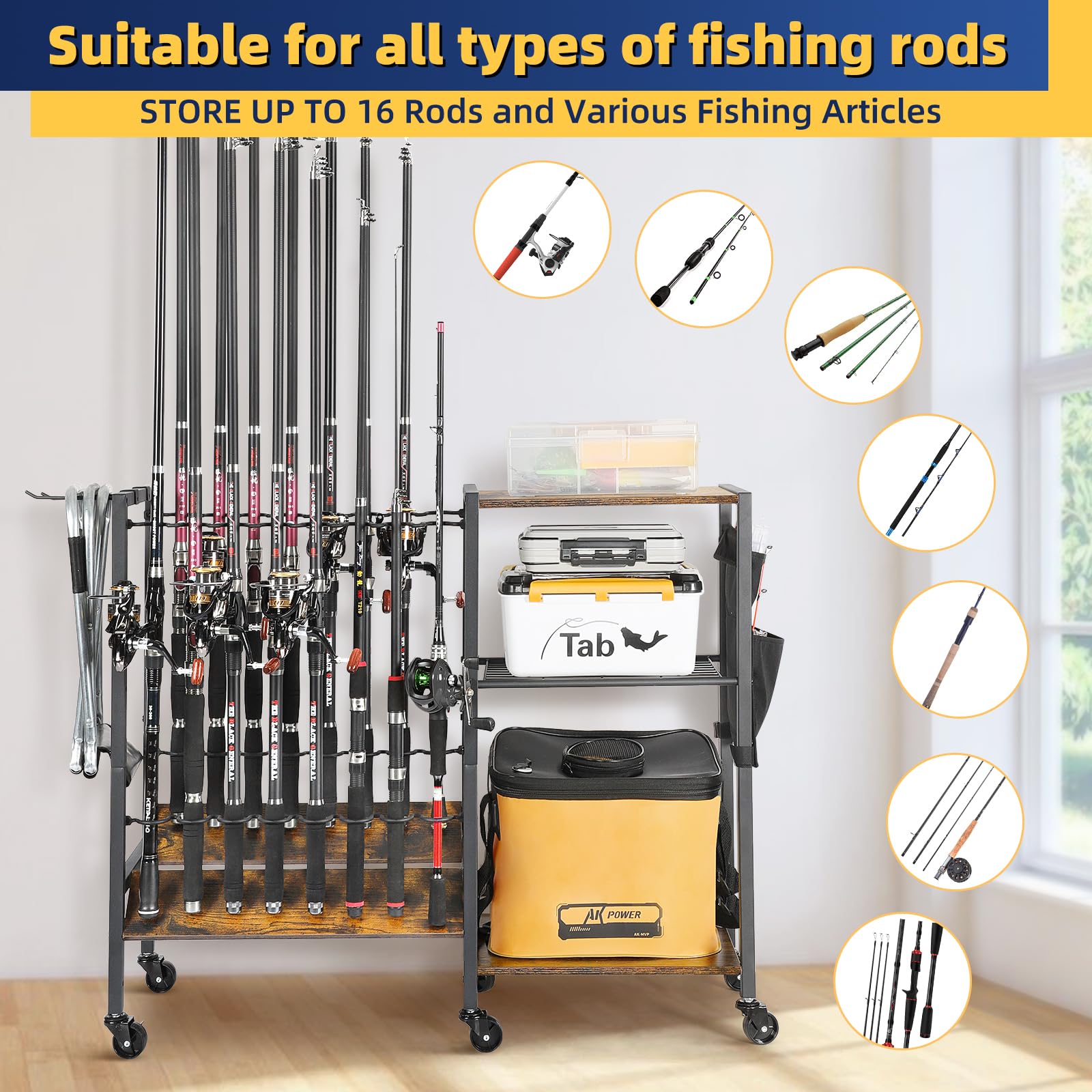 Bikoney Supporto per Canna da Pesca Accessori da Pesca Attrezzi da Pesca Organizzatori di Attrezzature da Pesca Negozio da Pesca Supporti per Canna da Pesca Carrello per Garage Casa Ingresso Angolo