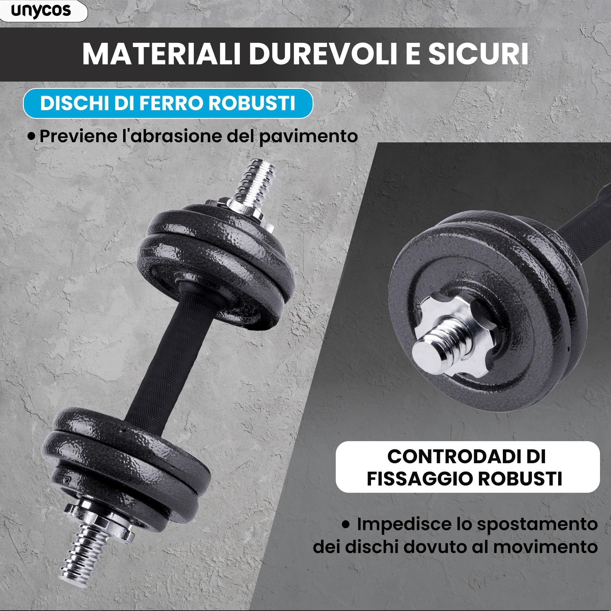 unycos - Haltères Réglables avec Disques 15-50 kg【E-Book + Mallette】Paire de Poids avec Barre de Connexion Antidérapante pour Hommes/Femmes, Entraînement, Gym à Domicile, Fitness (Iron Transformer)