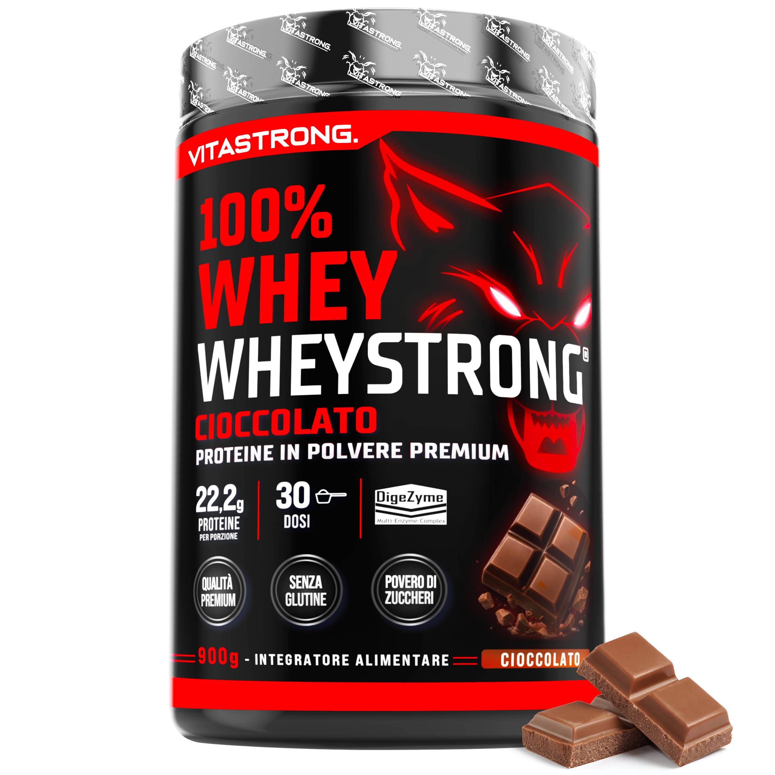 Proteine in Polvere 900g, 100% Proteine Whey Strong con DigeZyme® Alta Digeribilità e Concentrazione, Proteine del Siero del Latte da Fornitori Italiani (900g, Vaniglia)