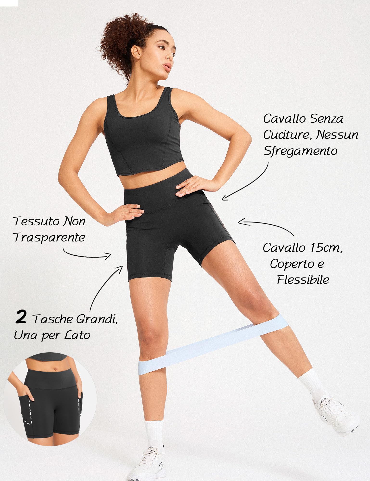 Yogaration Pantaloncini Palestra Donna, Shorts Sportivi Vita Alta con Tasche, Leggins Corti Push up Senza Cuciture per Yoga Fitness Gym Sport Estivi