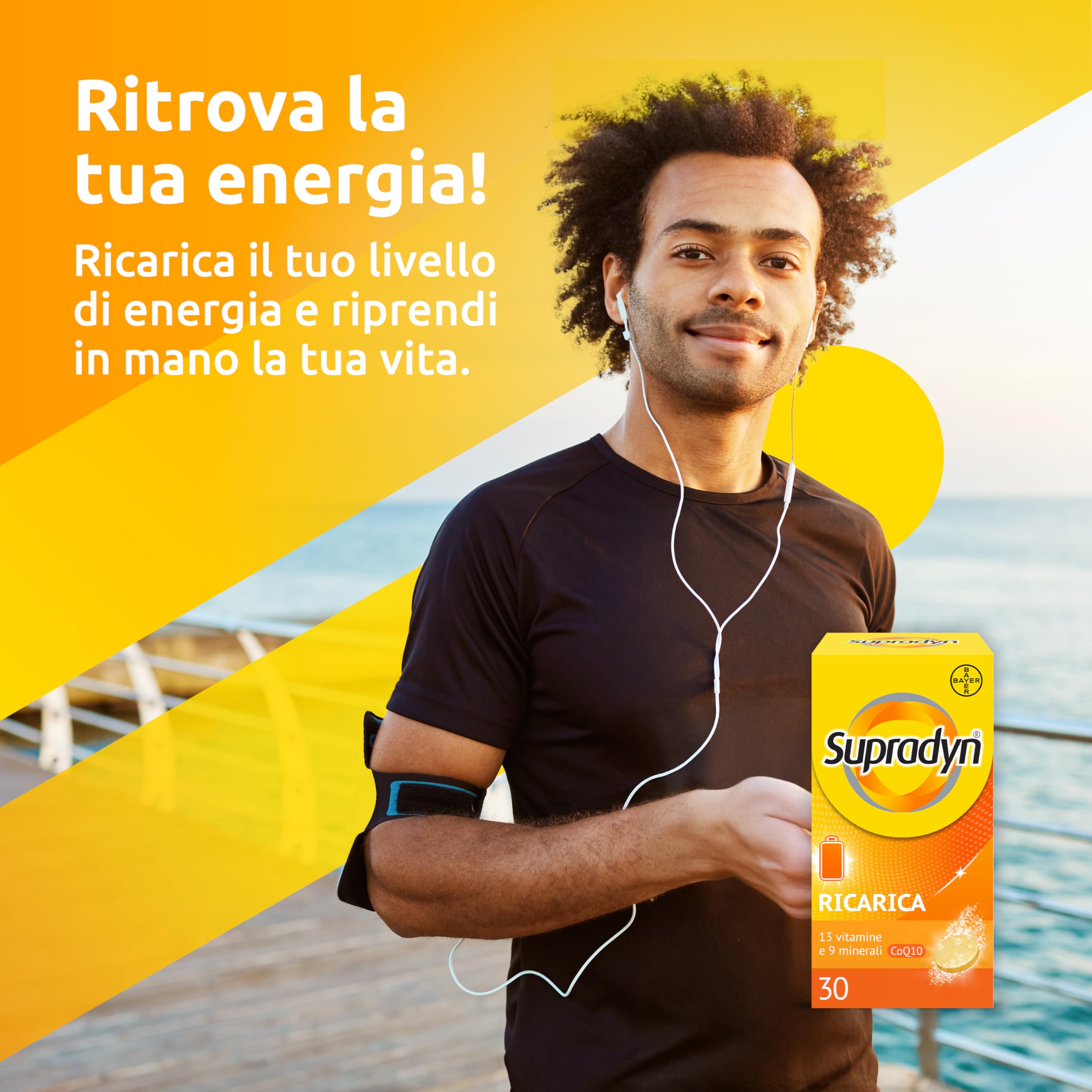 Supradyn Ricarica Multivitaminico Completo Vitamine e Minerali per Adulti, Integratore Vitamine A, B, C, D3, E, K, Magnesio, Calcio, Zinco, Selenio e Q10, Gusto Arancia 60 Compresse Effervescenti
