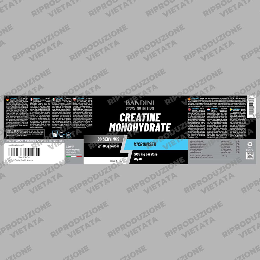Bandini® Creatina Monoidrata in Polvere Pura al 100% - Integratore per Allenamento, Sport, Palestra e Pre Workout - Include Dosatore - 100% Vegan - A base di Creatine Monoidrato