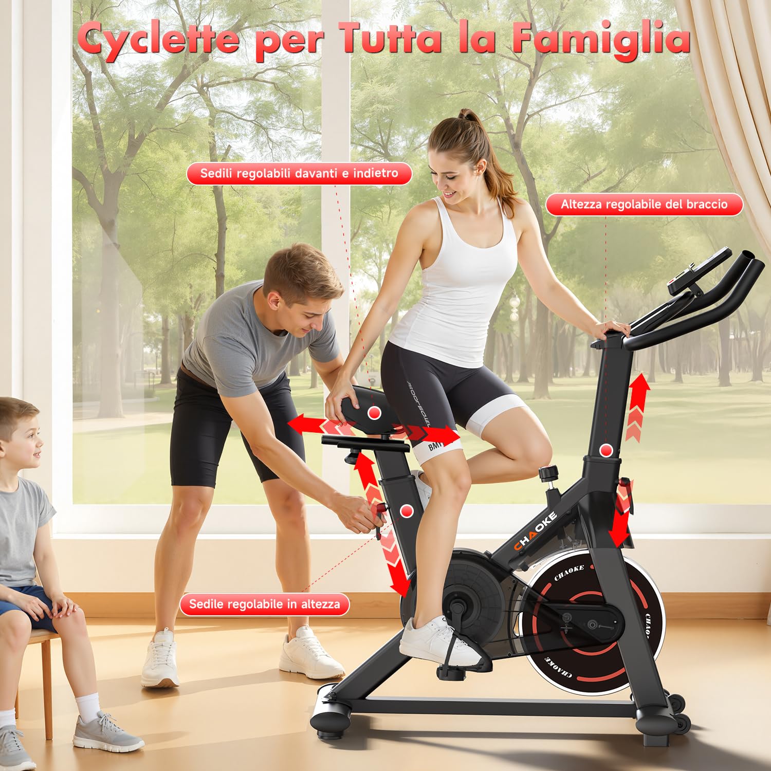 CHAOKE Cyclette da Casa con App, Cyclette per Casa Magnetoresistanza ultra Silenziosa 10dB, con Applicazione, Sedile Morbido e Traspirante e Schermo LCD, Peso Massimo di 150KG Cyclette Professionale