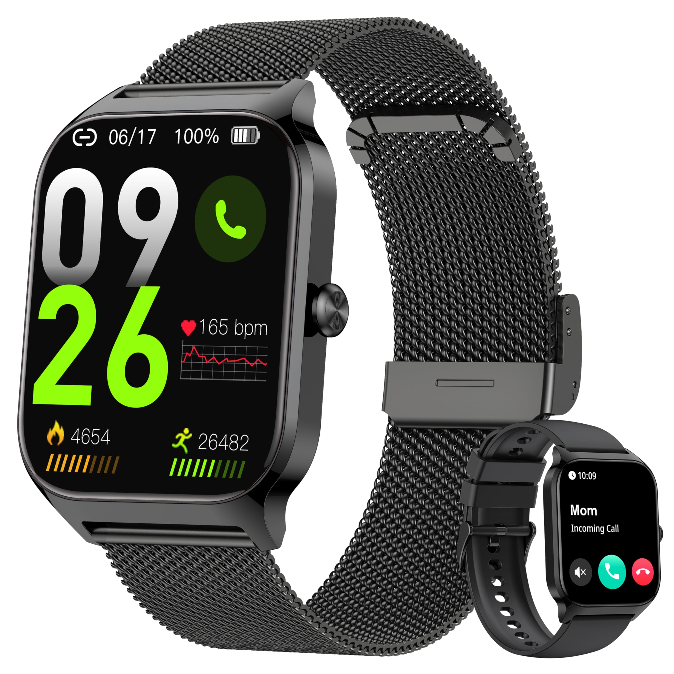 Popglory Smartwatch Uomo Donna Chiamate e Whatsapp, AI Orologio Contapassi 100+ Sports, Assistente, Salute 24/7, Pressione Sanguigna, Cardiofrequenzimetro, SpO2 Sonno, 2 Cinturini per Android iOS