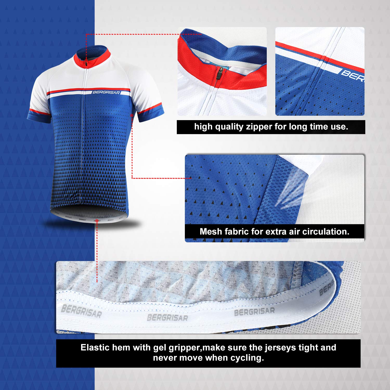 BERGRISAR Maglia da Ciclismo a Maniche Corte da Uomo, Traspirante Leggero Estiva Abbigliamento per MTB Bici