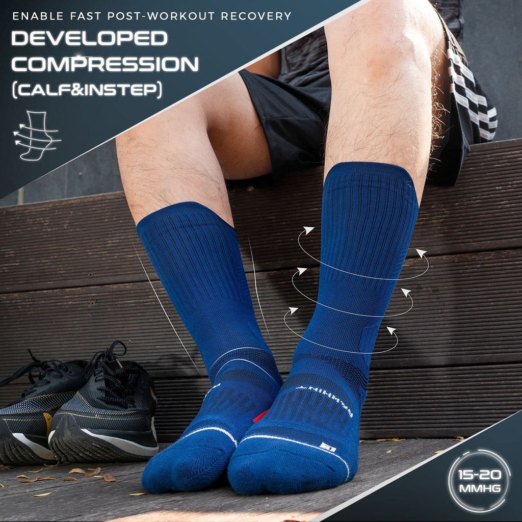 Coolmax Compressione 3 Paia Calzini Running Uomo Calze da Corsa Trekking Padel Uomo, Anti-Vesciche & Con Supporto Dell'arco Plantare, 35-51