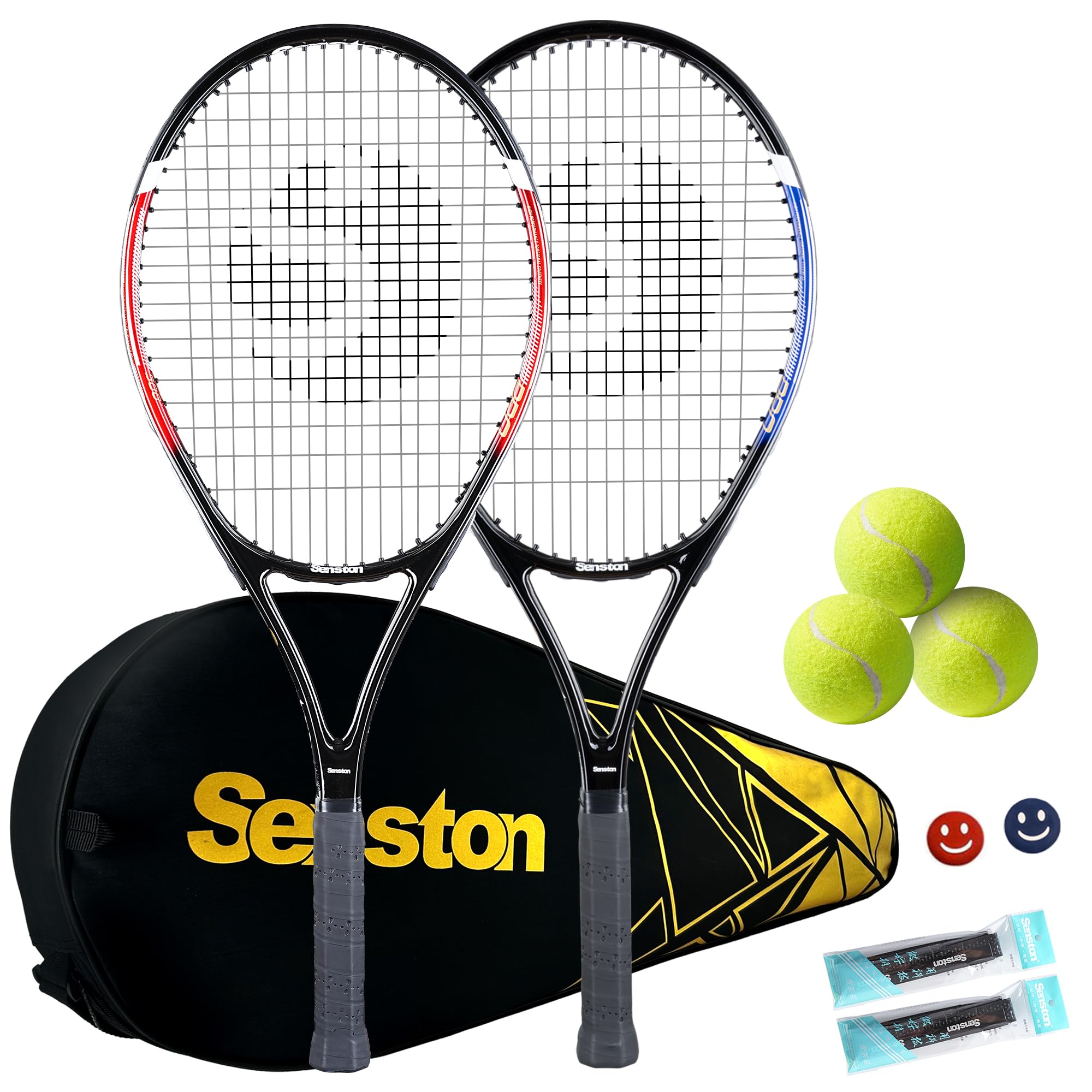Senston Racchette da Tennis Professionali da 27" (68,5 cm), per 2 Giocatori, con copertura, overgrip da tennis, smorzatore di vibrazioni