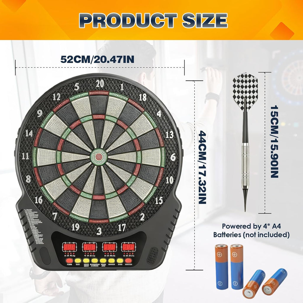 Cible de fléchettes électronique – Ensemble de fléchettes électroniques à pointe plastique, 4 écrans LCD, 27 modes de jeu, jusqu'à 16 joueurs, pour professionnels, amateurs et débutants