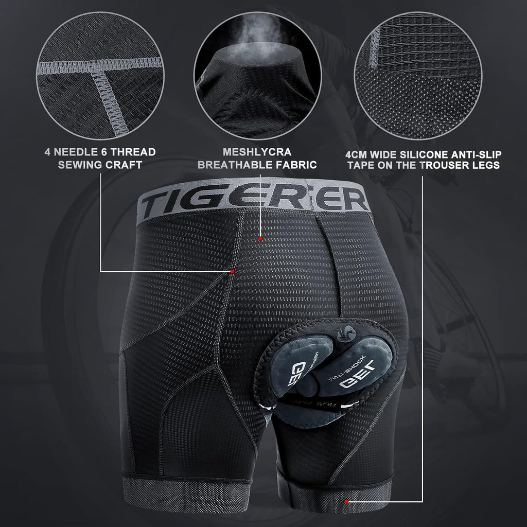 X-TIGER Cuissard cycliste homme avec rembourrage gel 5D respirant sous-vêtement caleçon de cyclisme pour vélo