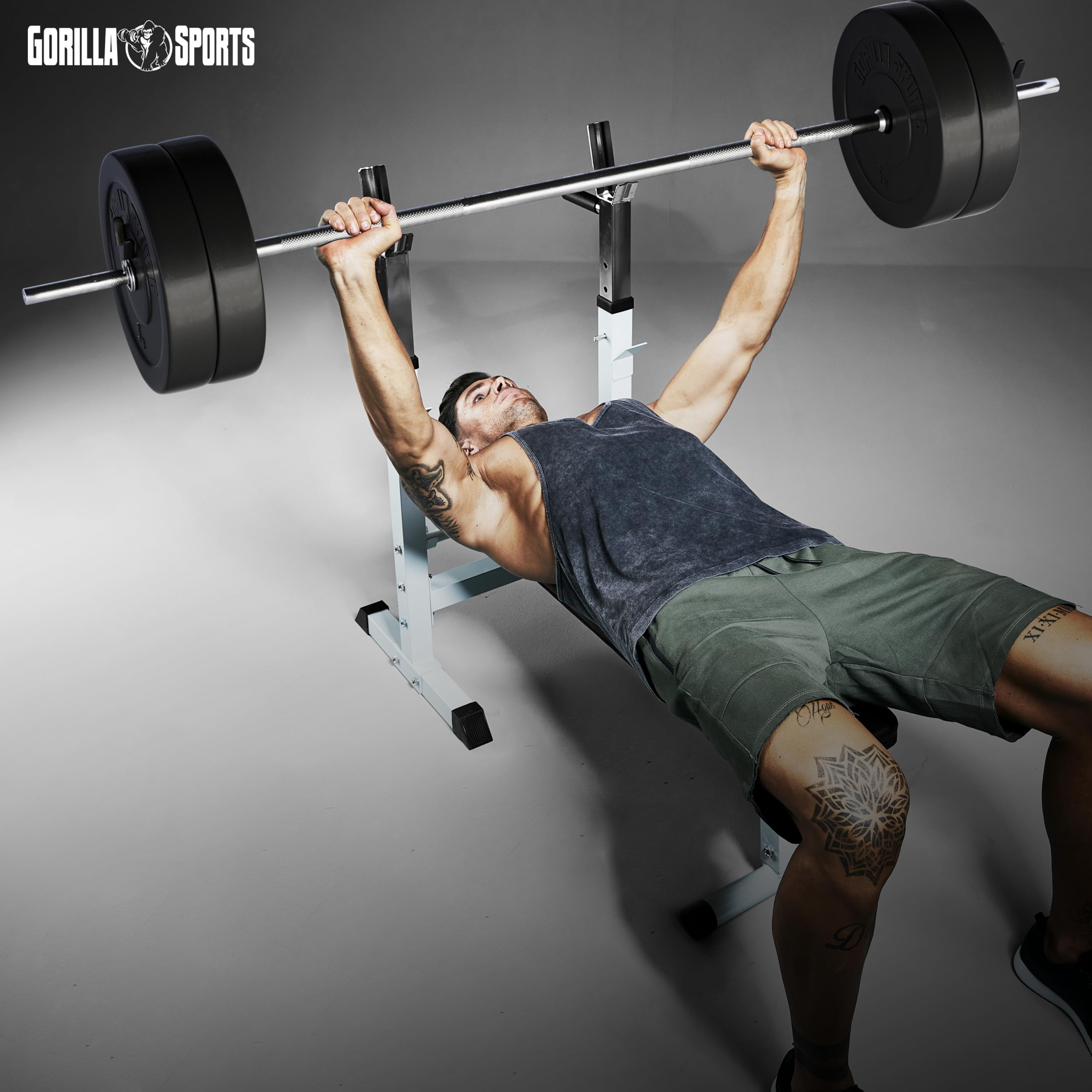 GORILLA SPORTS® Panca Pesi Multifunzione Regolabile – Pieghevole con Porta, Bilanciere e Manubri con Dischi 38/70/100 kg – Piana/Inclinata, Struttura Robusta Max 200 kg – Palestra Casa Fitness