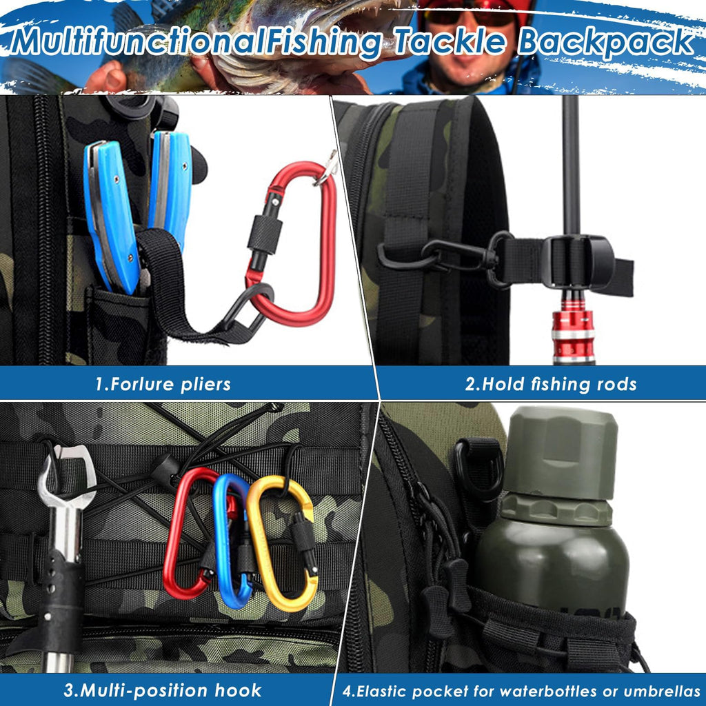 Zaino per Attrezzatura Pesca con Portacanna - Borsa Impermeabile e Traspirante per Pesca, Escursionismo, Caccia, Campeggio (Black)