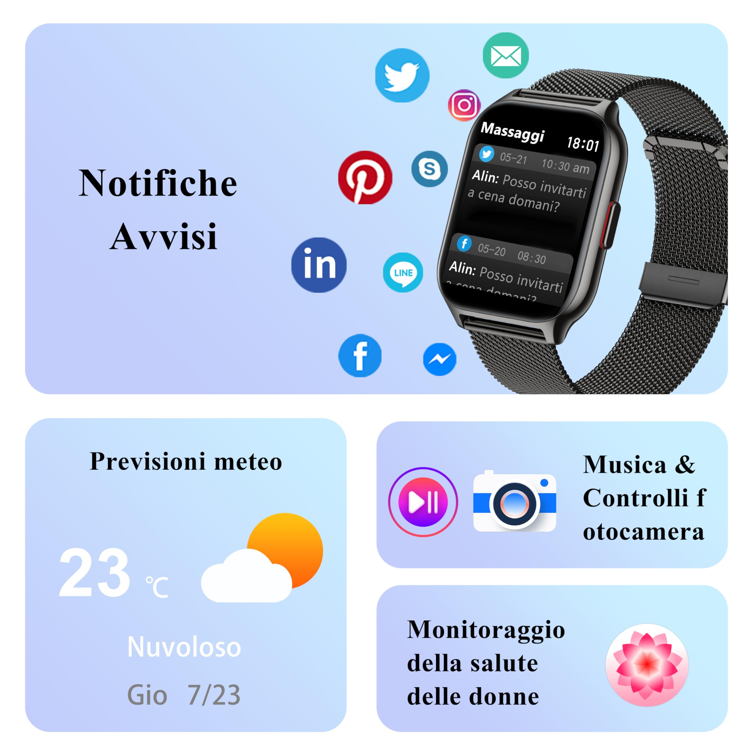 Popglory Smartwatch Uomo Donna Chiamate e Whatsapp, AI Orologio Contapassi 100+ Sports, Assistente, Salute 24/7, Pressione Sanguigna, Cardiofrequenzimetro, SpO2 Sonno, 2 Cinturini per Android iOS