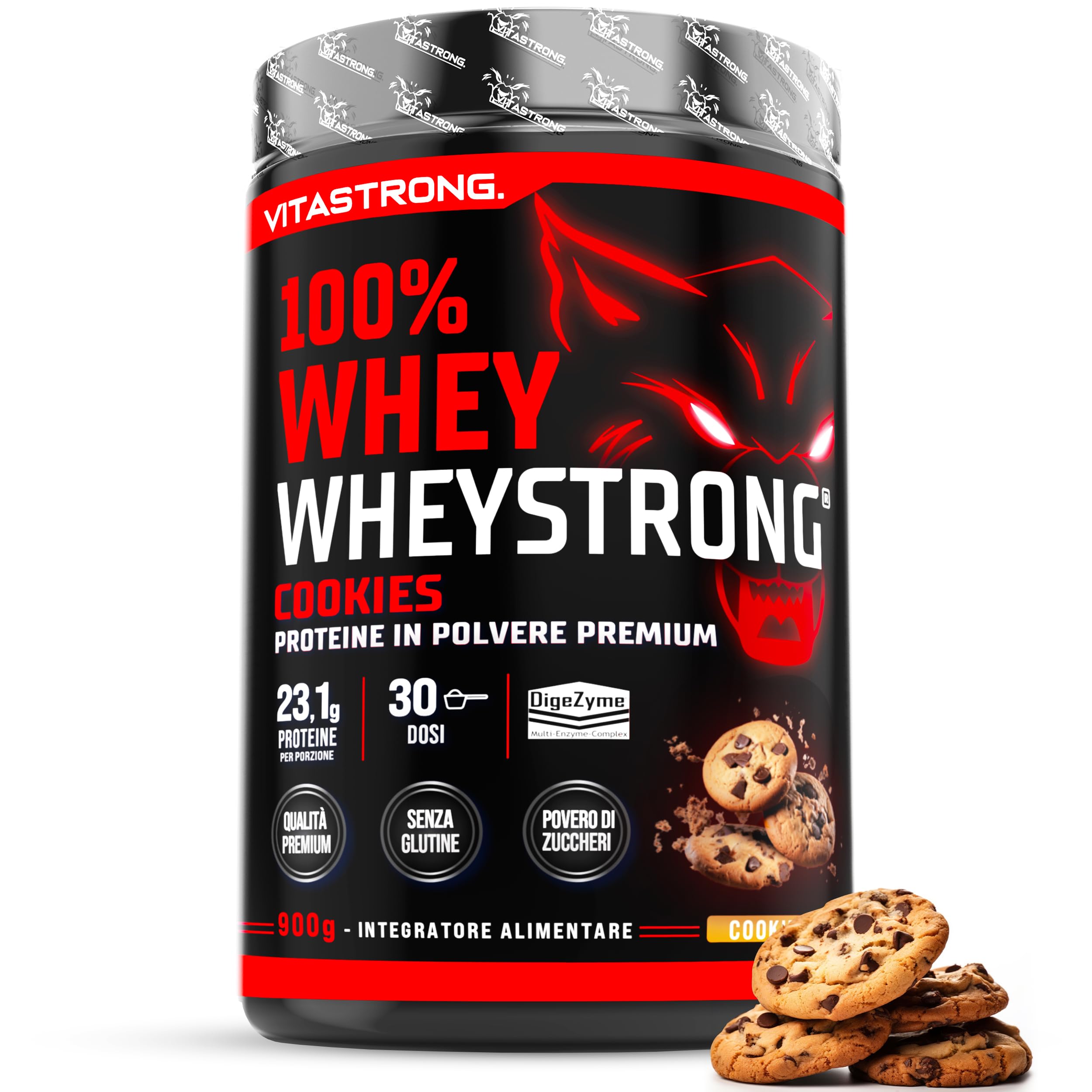Proteine in Polvere 900g, 100% Proteine Whey Strong con DigeZyme® Alta Digeribilità e Concentrazione, Proteine del Siero del Latte da Fornitori Italiani (900g, Vaniglia)
