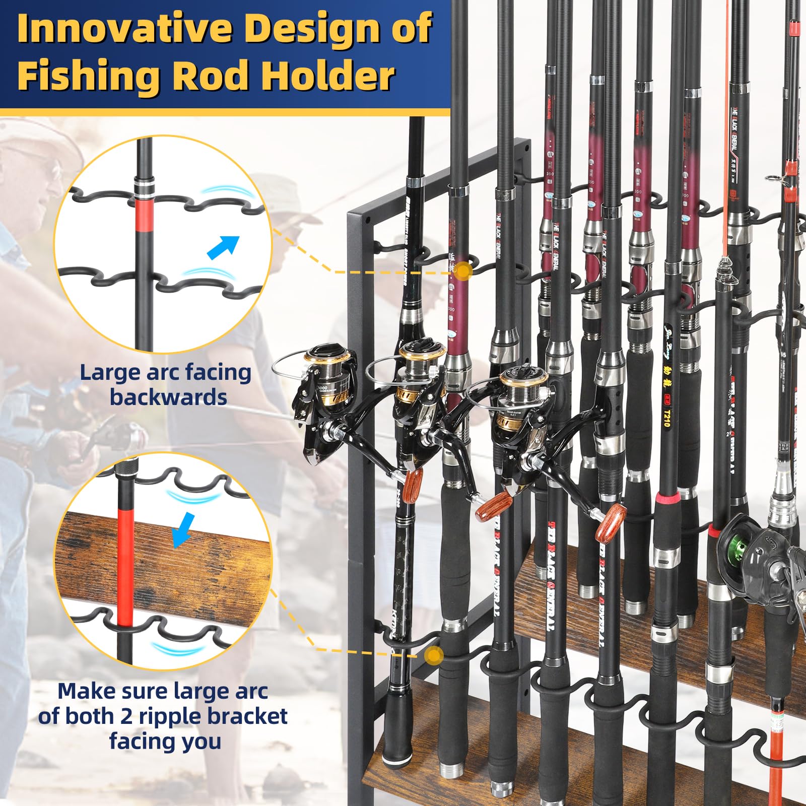 Bikoney Supporto per Canna da Pesca Accessori da Pesca Attrezzi da Pesca Organizzatori di Attrezzature da Pesca Negozio da Pesca Supporti per Canna da Pesca Carrello per Garage Casa Ingresso Angolo