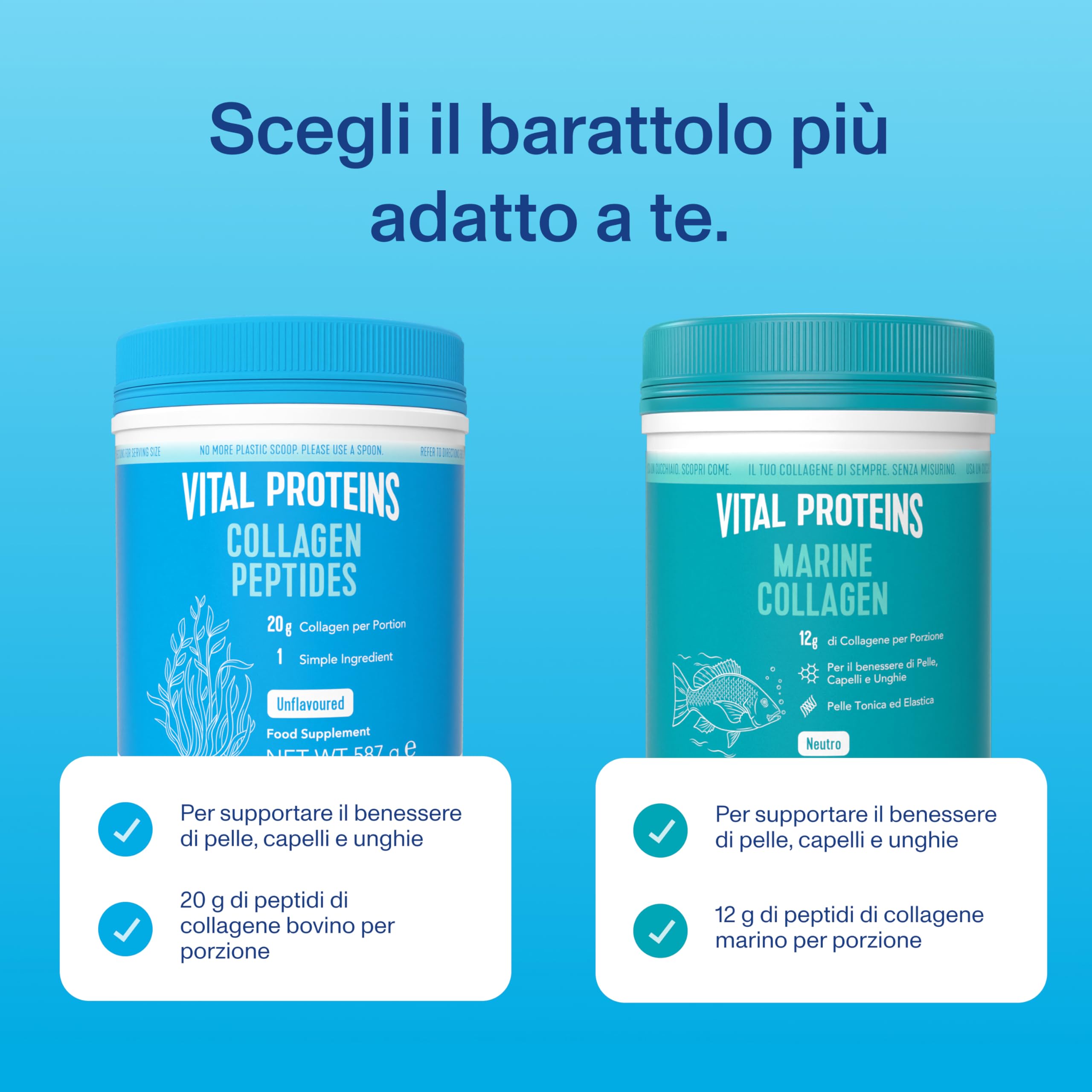 Vital Proteins Collagen Peptides Cacao, integratore collagene idrolizzato in polvere, Gusto Cacao, per pelle, capelli e unghie, 20g di peptidi di collagene bovino per porzione, 297g